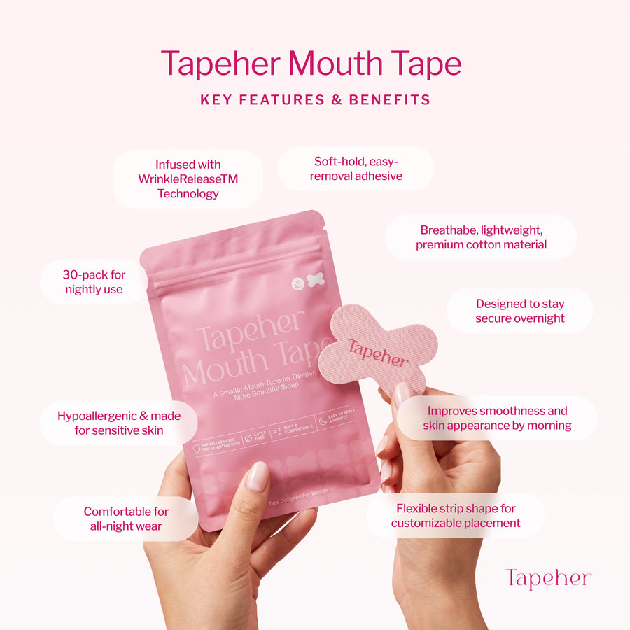 TapeHer key features: hypoallergenic, soft-hold easy-removal adhesive, breathable cotton